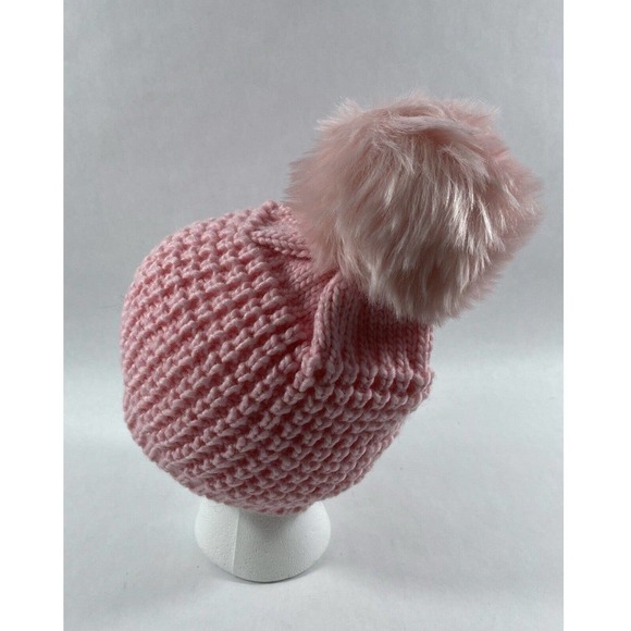 KYI KYI WOMEN’S FAUX FUR POM POM CLASSIC KNIT BEANIE PINK , ONE SIZE . - Picture 6 of 9
